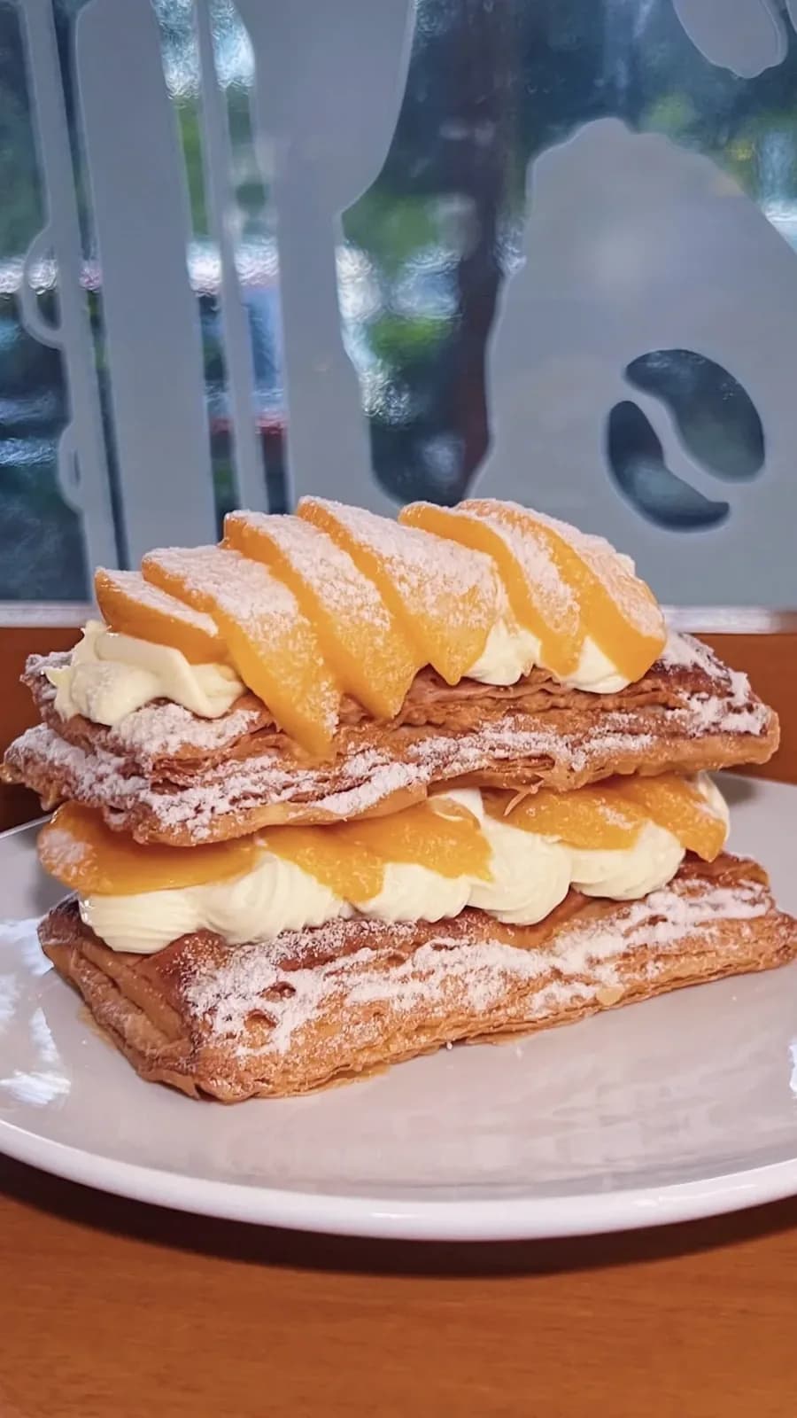 Bite into flaky peach layers